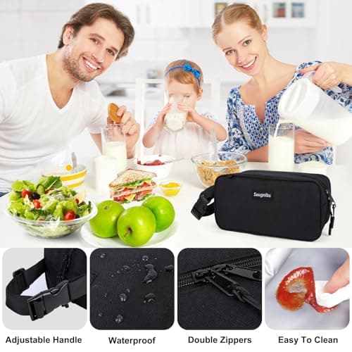 Saugnlbs Small Cool Bag,Mini Cool Bag with Ice Packs,Small Insulated Lunch Bag with Handle Buckle,Freezable Lunch Bag for Travel/Work/School/Outdoors, 10“ x 4.5”x 5”,Black — view 6