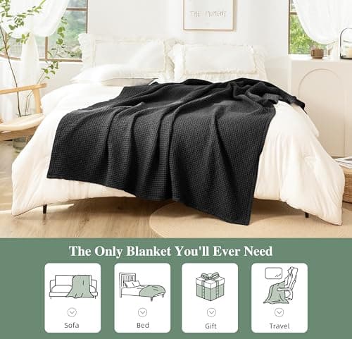 CHUFFED 100% Cotton Waffle Blanket Bed Throw Single Size-Throw Blanket for Bed Sofa Travel-Soft Lightweight Breathable Blankets and Throws for All Season Charcoal Throw 130x150cm — view 4