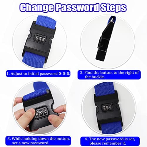 Luggage Strap, 2pcs Suitcase Straps with Password Lock Information Card, Adjustable Travel Packing Accessories Suitcase Belts with Buckle (Black, 2 PCS Set) — view 5