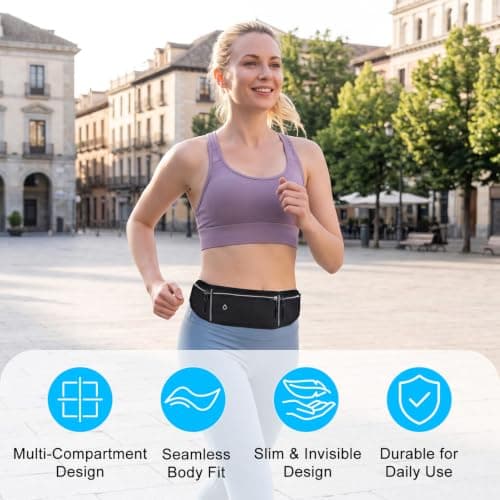 Running Belt, Waterproof Money Belt with Reflective Strips, Adjustable Running Waist Belt with Large Capacity, Running Belts for Women & Men Walking, Hiking, Travel (Black) — view 4