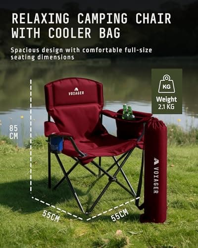 Voyager Folding Camping Chairs 2 Pack with Cooler Bag, Lightweight Q195 Steel Frame, 600D Oxford Fabric, Portable & Comfortable - Black (Red, Pouch/Cooling) — view 2
