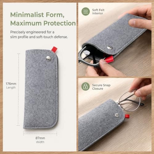 KIPTVO 3Pcs Felt Fabric Flat Slim Eyeglasses Case, Portable Soft Glasses Case for Men Women, Lightweight Sunglasses Pouch, Durable Sunglasses Case for Travel Daily Use — view 2
