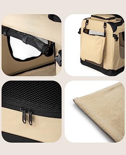 lionto Foldable Dog Crate for Travel and Car, 60 x 42 x 44 cm, Beige — view 4
