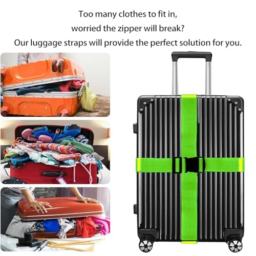 MOLHEM 4 Pcs Luggage Suitcase Straps Set, Thickened Reinforced Heavy Duty Luggage Straps, Adjustable Travelbelt Suitcase Straps (Green) — view 4