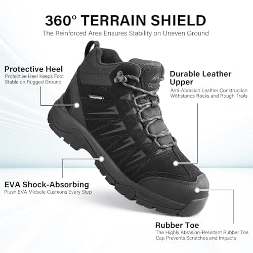 OUTJET Men's Waterproof Walking & Hiking Boots Lightweight, Black — view 5