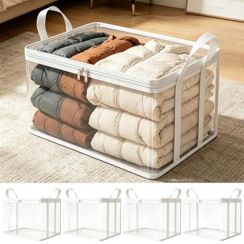 Yrrtyuo Clear Zippered Storage Bags - 4-Piece Foldable Waterproof Reusable Bins,Clear Packing Bags Storage Bins with Lids,for Under Bed Pantry Home Clothing Toy Shoe Blanket — view 6