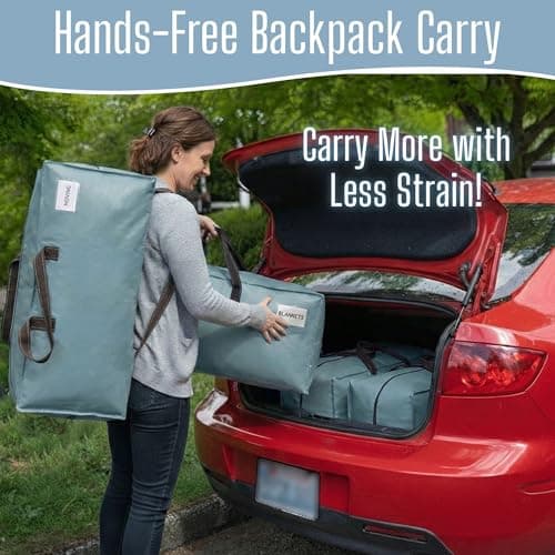 VENO 4 Pack Heavy-Duty Extra Large Moving Bags W/Backpack Straps, Moving House Essentials, Clothes Storage, Packing, Laundry Bags, Reusable and Sustainable (Light Blue, 4 Pack) — view 4