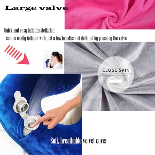 Inflatable Travel Pillow for Airplane Inflatable Neck Pillow for Traveling, Compact Ergonomic Neck Pillow Kits with Ear Plug and Eye Mask, Sleeping Rest Cushion for Airplane, Car, and Train (Blue) — view 3