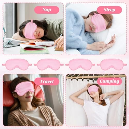 KFHENSOMR Silk Sleep Eye Mask 4 Pack Mulberry Silk Sleep Mask Eye Cover Blindfold with Elastic Strap Cute Satin Soft Eyeshade Masks for Women Night Sleeping Travel Nap (Pink) — view 4