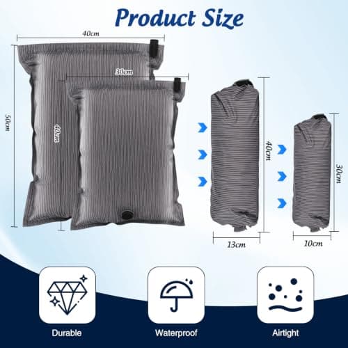 Vacuum Storage Bags for Travel, 2 Pack Reusable Compression Bags, Oxford Cloth Travel Vacuum Bags No Pump, Manual Roll-Up Space Saver for Clothes, Luggage, Suitcase (Grey Stripe, 30x40+40x50cm) — view 5