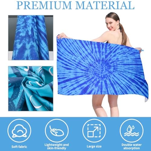 TMEOG Microfibre Beach Towels 2 Pack 180x80cm Extra Large Sand Free Beach Towel for Adults Compact Thin Travel Towel Women Men Lightweight Swim Pool Yoga Towel with Bag(Turtle and Tie-Dye) — view 3
