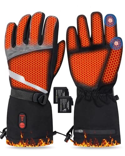 SOPPY Electric Heated Gloves, 6400 mAh Rechargeable Heated Hand Warmer Ski Gloves for Men Women, Waterproof & Windproof Non-Slip Heating Gloves for Motorcycling, Skiing, Outdoor Winter Sports, Black