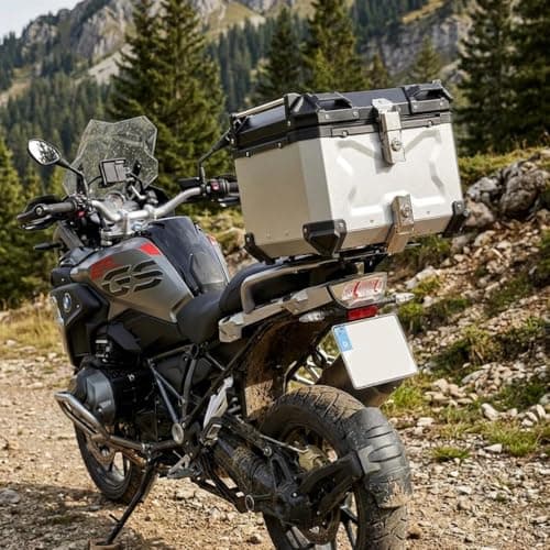 Aptliton 45L Aluminum Alloy Motorcycle Top Case, Waterproof, Dustproof, Shock Resistant, Anti-Theft Lock, Quick Release, Helmet Luggage Storage, Global Mounting for Motorbike/Scooter