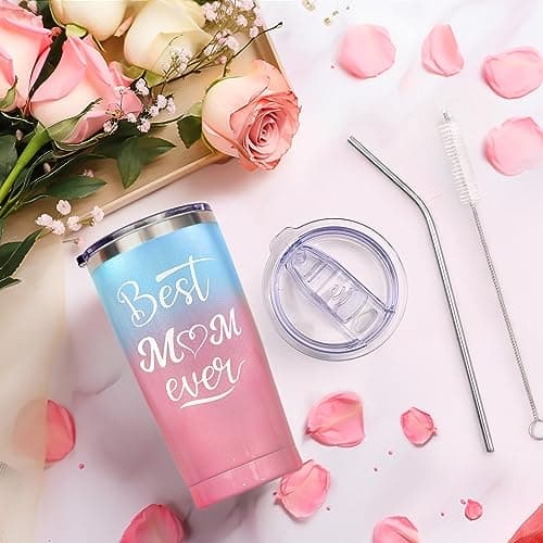 Birthday Gifts Presents for Mum Mummy Mother Her from Daughter,Son Mothers Day Gifts Friendship Personalised Thank You Gifts Idea Tumbler with Straw and Lid Thermos Travel Mug, Pink&Blue — view 4