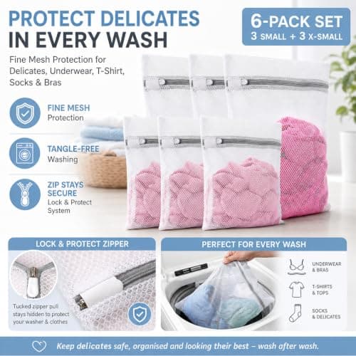 6 Pack Mesh Laundry Bags – 3 Small & 3 X-Small Wash Bags for Clothes — view 3
