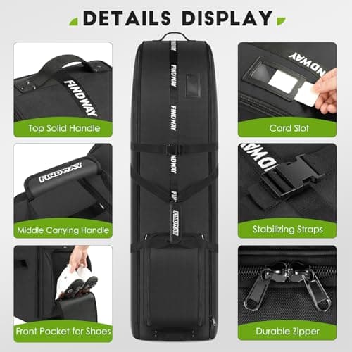 Findway Golf Travel Bag with Wheels, Waterproof, 900D Heavy-Duty Oxford, Premium Padded Flight Case with Removable Pad for Airline Club Protection (Black) — view 5