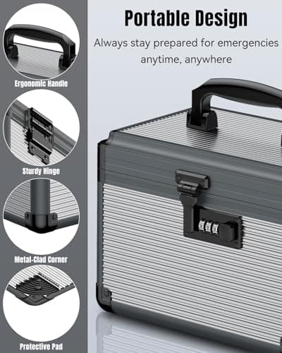 Uniclife Medicine Storage Box, 24 x 15.2 x 16.5 cm, Portable Medication Box with Combination Lock & Handle, Metal Lockable Medicine Box, Security First Aid Medical Box — view 4