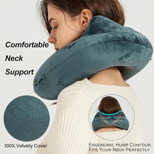 Inflatable Travel Neck Pillow – Soft Velvet Ergonomic U-Shaped Dark Grey — view 3