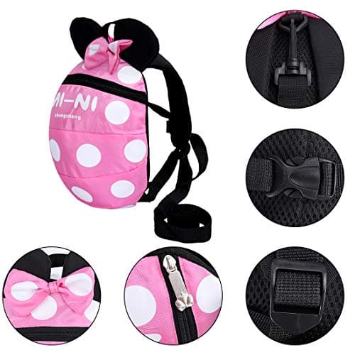 Baby Toddler Safety Harness Backpack Child Kids Cute Cartoon Strap Shoulder Backpack Bag with Reins Leash Rucksack Harness Walkers Tether Belt,FOR 1-5 YEARS OLD TODDLER. (pink S-for 1-5 years old) — view 5