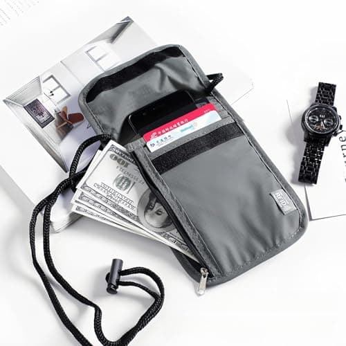 DOETYD 2PCS Neck Pouches Neck Wallet for Women and Men, Secure Neck Wallet and Passport Holder RFID Blocking, Chest Bag for Travel Waterproof Hidden Anti-theft(Grey+Black) — view 5