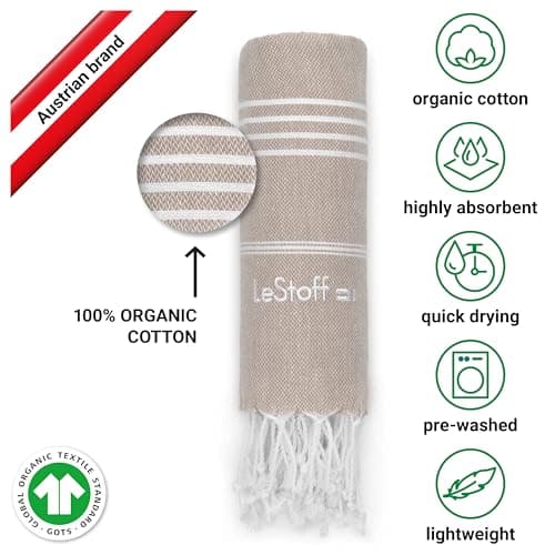 LeStoff Hammam Towel, Sauna Towel, 100% Organic Cotton, 95x180 cm, Beige — view 3