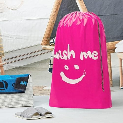CJWLKJ 2-Pack XL Travel Laundry Bags, Machine Washable Dirty Clothes Organizer, Large Enough to Hold 4 Loads of Laundry, Easy Fit a Laundry Hamper or Basket (Pink+Black, 24" x 36") — view 4
