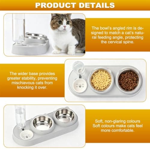 Tilted 3-in-1 Cat Bowl Set with Automatic Water Dispenser — view 3