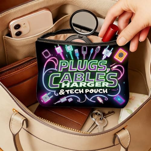 Cable Organiser Bag Charger Bag, Black Canvas Make Up Bag, Portable Cosmetic Bag with Zipper, Charger Storage Pouch for Travel Tech Accessories, Holiday Essentials Accessories for Women Men — view 4