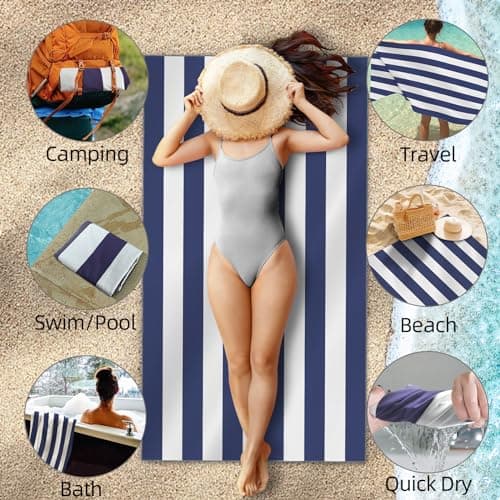CNMTCCO Large Beach Towel for Adults with Bag - Quick Dry Microfibre - 100% Recycled Towel - Sand Free, Lightweight, Compact (160x90cm, 63x35in) (Blue) — view 3