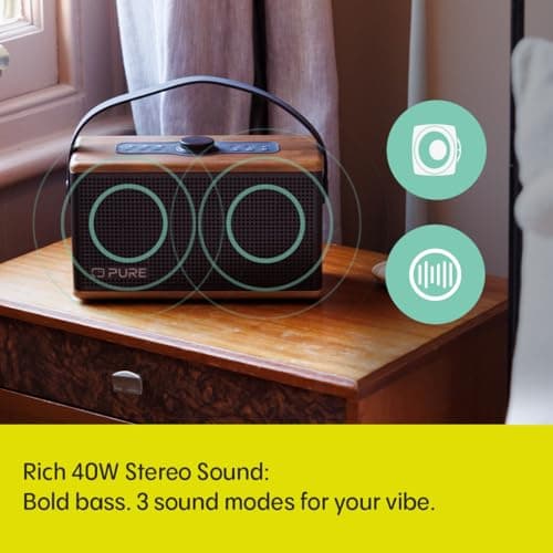Pure Classic Aura Portable Bluetooth Speaker 40W with 5000mAh Battery, Powerbank Function, Ambient Light, 30h Playtime, USB-C, AUX, IPX2 Splashproof – Coffee Brown/Walnut — view 2