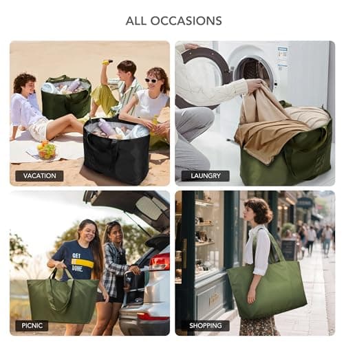 KALIDI Foldable Travel Bag XXL,60L Extra Large Duffle Tote Bag Overnight Holdall Weekender Bag with Zipper Lightweight for Women Travel,Beach,Camping — view 4