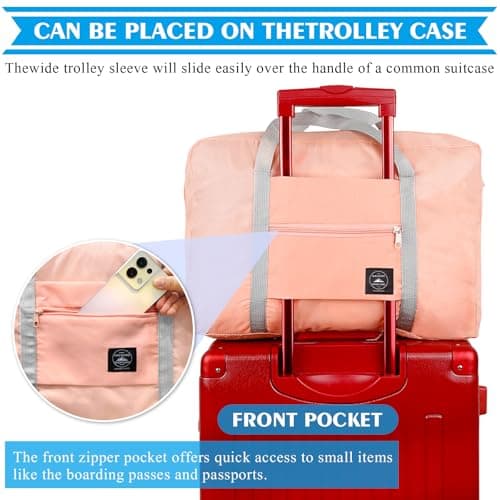 INVODA Foldable Travel Duffel Bag Holdall Bag Luggage for Sports Gym Water Resistant Nylon 32 Liter(Pink) — view 3