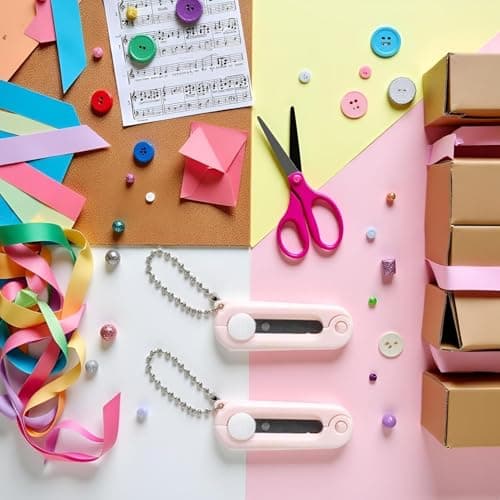 2Pcs Pink Folding Safe Portable Travel Scissors, Foldable Telescopic Cutter, Pocket Mini Scissor with Keychain for Cutting, Scrapbooking, Crafting, Sewing Craft Cutting Tools — view 4