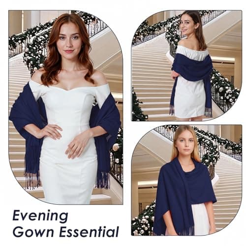 Abeillo Shawl Wraps for Women, Soft Pashmina Shawl with Fringes Blanket Wrap for Wedding Evening Dresses, Travel Accessory (Navy Blue) — view 2