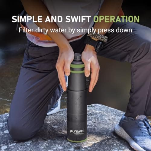 Purewell Press Filter Water Bottle – 0.01μm Ultrafiltration + Carbon Fiber + PP Cotton, 10000L Capacity, 500ml Per Press, Portable Water Purifier Bottle for Camping, Hiking, Travel & Emergency — view 4