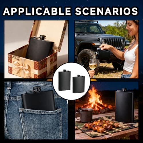 2 Pack Hip Flasks for Liquor, 8 Oz & 12 Oz Hip Flask Alcohol Leakproof Stainless Steel Thin Hip-Flasks for Men & Women Climbing Camping Barbecue Bar Party Festivals Travel and Gift (Matte Black) — view 5