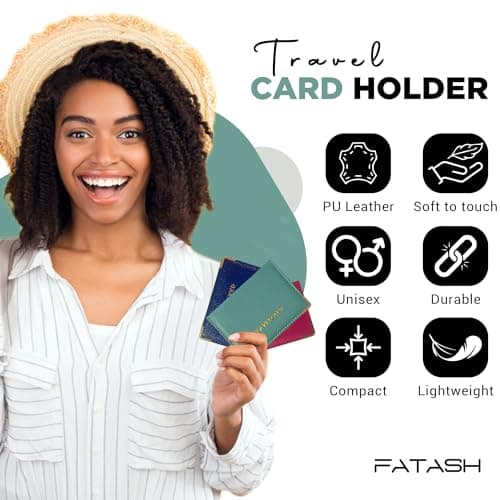 FATASH Travel Card Holder, PU Leather Oyster Card Cover, Bus Pass, Rail Ticket, Photo ID Wallet with 4 Pockets, Compact & Slim Unisex RFID Blocking Credit Card Case for Men, Women & Kids - Sky Blue — view 3