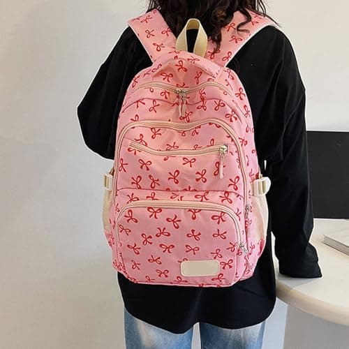 Pink Boys Girls School Bag 3Pcs Set Kids Backpack Cute Bow School Bags Large Capacity Schoolbag with Crossbody Bag Handbag Nylon Aesthetic Rucksacks for Teenagers College Primary Secondary Age 6-18 — view 4