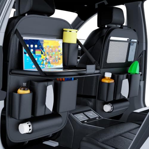 WADEO 2-Pack Leather Car Backseat Organiser with Foldable Table Tray