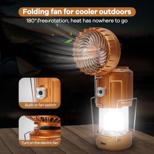 5-in-1 Solar Light and Fan, Gold — view 3