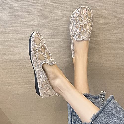 Mesh Ballet Flats for Women Pumps Orthopedic Sequins Dolly Shoes Wide Fit Round-Toe Non-Slip Breathable Summer Ladies Shoes Walking Office Holiday (Z01 Silver, 5) — view 4