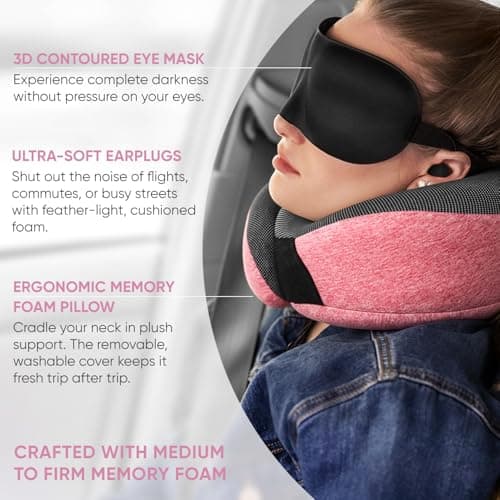 Proglobe Neck Pillow for Travel, Memory Foam, Long Haul Flights, Pink — view 4