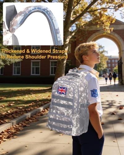 30L Tactical Camo Backpack for Boys 900D Military Schoolbag with 4 Pockets — view 6