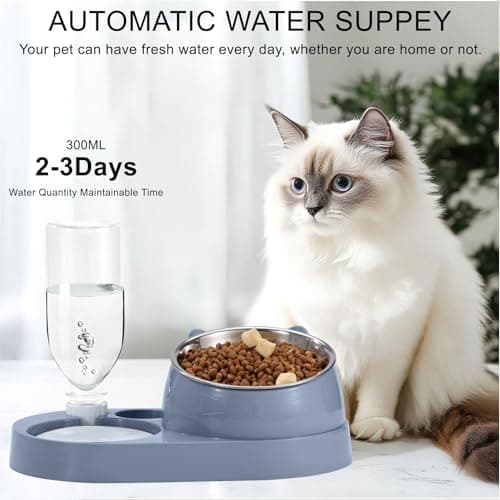 Dog Bowls and Pet Water Dispenser Bottles Automatic Gravity Dog Feeder Set Raised Stainless Steel Cat Bowl for Dog Cat Puppy Kitten (Grey, small) — view 2