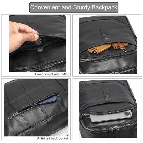 LUUFAN Genuine Leather Shoulder Bag for Men, Casual Backpack Multi Pockets Daypack 15.6 Inch Laptop Bag for Travel Business Outdoor, Black — view 6