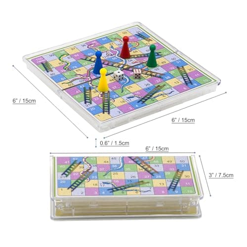 KOKOSUN Snakes and Ladders Travel Board Game Set -15 Centimeters, Mini Magnetic Folding Portable Traditional Game for Kids - Pocket Crystal Style — view 5