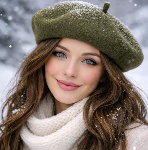 reshmena® Adult Beret Hat Women French Style Wool Hat Plain Classic Color Berets Hat's Unisex Soft Warm Outdoor Vintage Artist Hat's Beanie Unisex Beret Olive — view 5