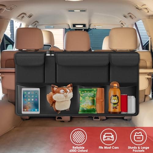 ACELIFE Car Seat Organiser and Boot Organiser, Back Seat Protector with Waterproof Kick Mat, Multiple Pockets Car Tidy Storage Bag, Universal SUV Car Accessories — view 2