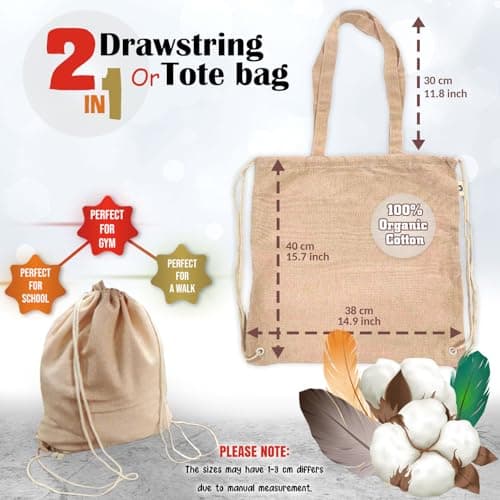 lepni.me Plain Tote Bag for Women | Canvas Drawstring Bag for Kids | Man Bags For Men | For School, Shopping or Gym| Premium Organic Cotton (Drawstring/Tote Bag Organic Natural Blank) — view 6