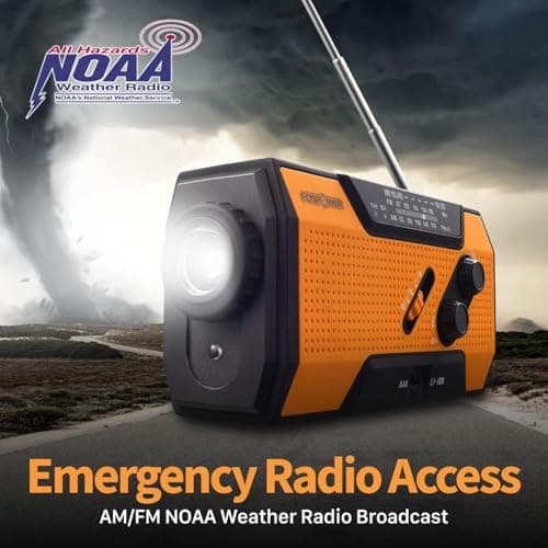 FosPower NOAA Emergency Weather Radio A1 7400mWh Portable Power Bank, AM/FM, USB/Solar/Hand Crank Charging, Battery Operated, SOS Alarm & Flashlight for Indoor/Outdoor Emergency - Orange — view 4